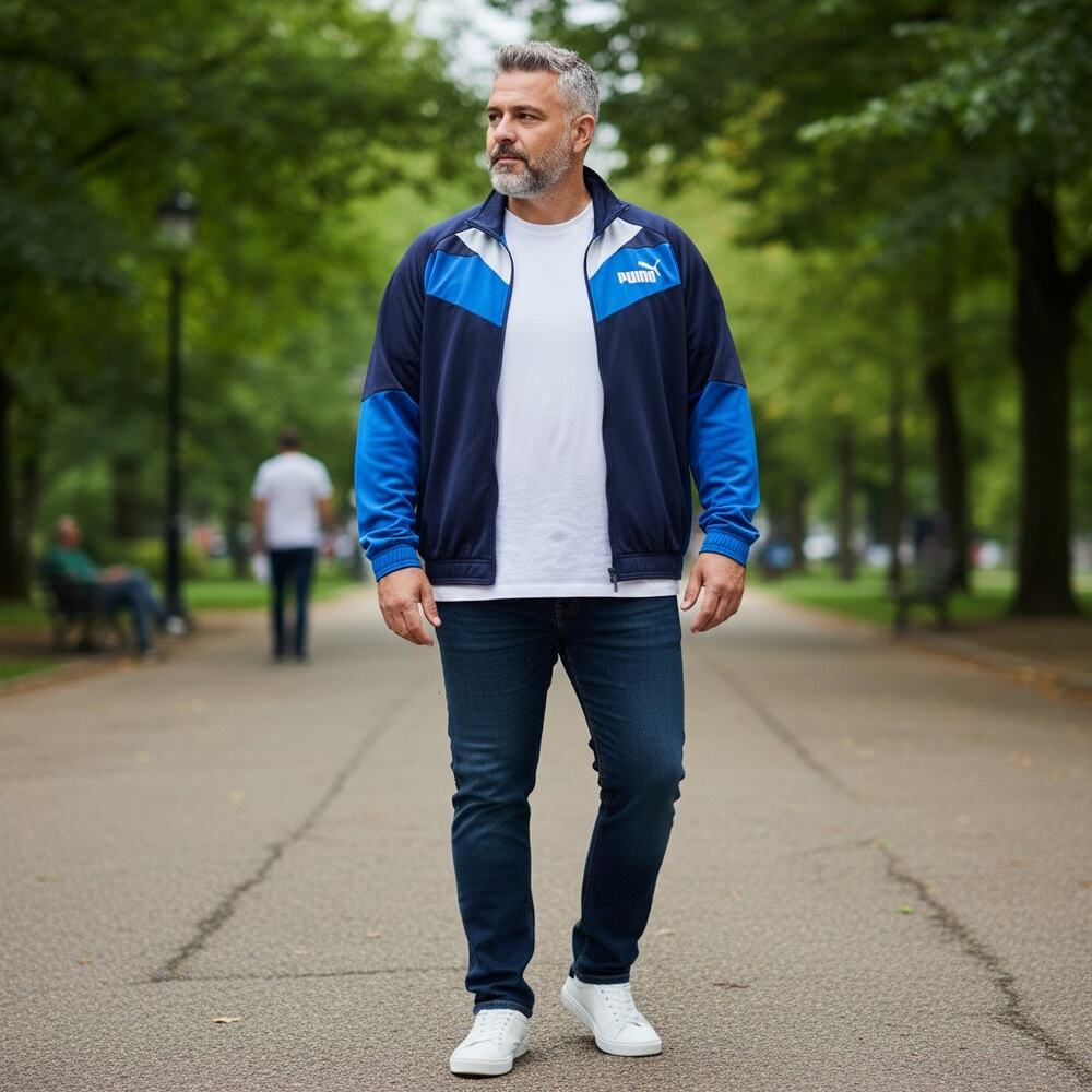 Puma Track Jacket Mens XXL Blue Full Zip Athletic Lightweight Logo